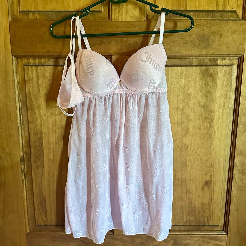 Juicy Couture Light Pink Logo Jacquard Babydoll Chemise